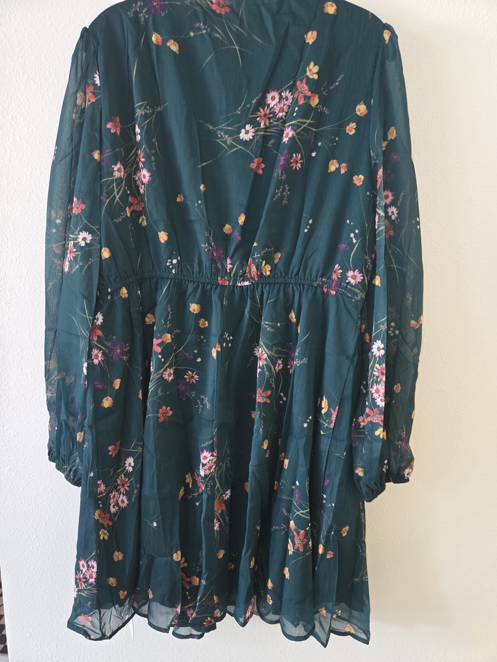 Cupshe Teal Floral Long-Sleeve Wrap Dress - Picture 4 of 7